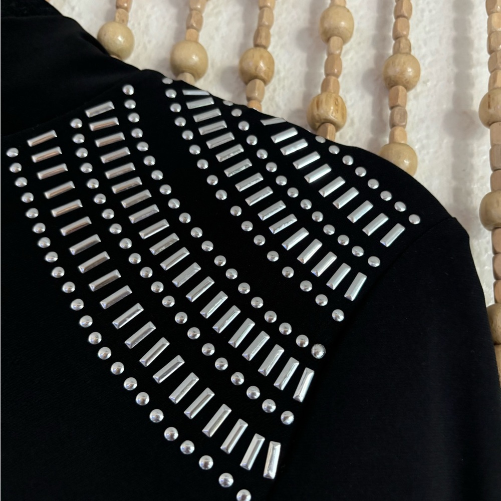 Cache Black Long Sleeve Silver Stud Embellished B… - image 2